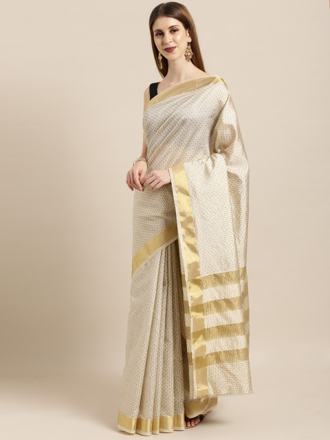 

Soch Off-White Solid Art Silk Saree