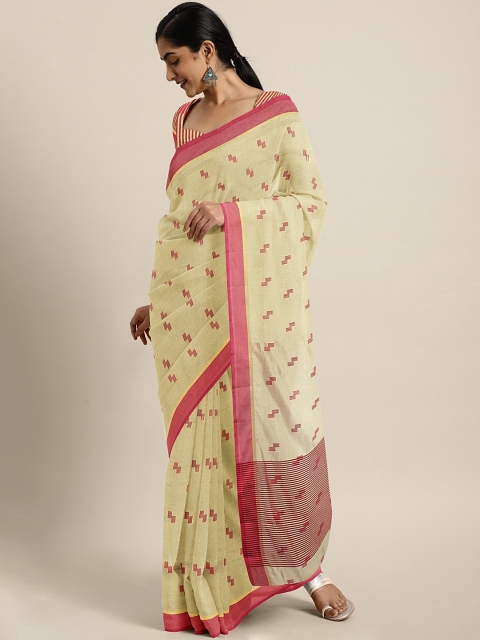 

Soch Cream-Coloured & Maroon Art Silk Woven Design Saree