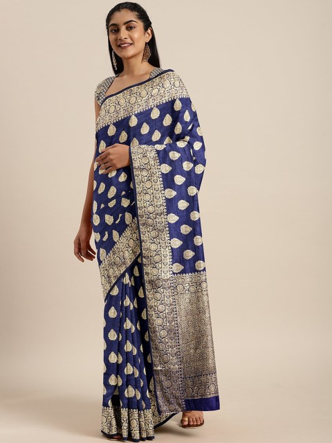 

Soch Navy Blue & Gold-Coloured Art Silk Woven Design Saree