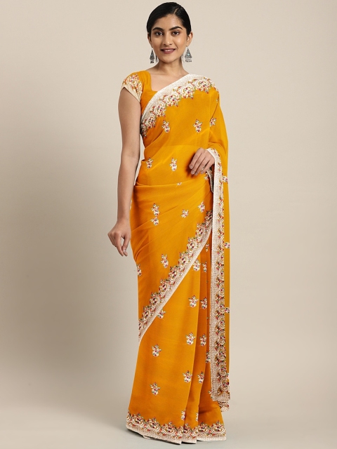 

Soch Mustard Embroidered Poly Georgette Saree