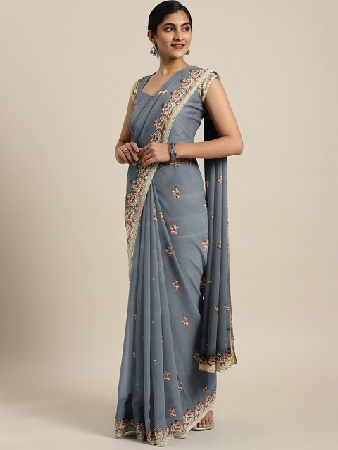 

Soch Grey Embroidered Poly Georgette Saree