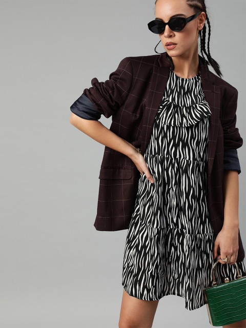 

Sera Black & White Zebra Print Flared A-Line Dress
