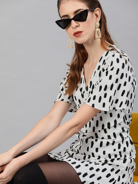 

Sera White Printed Tie-Up Wrap Dress