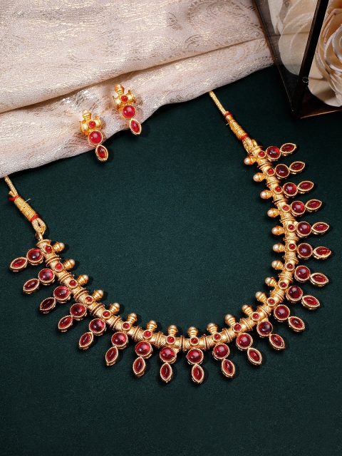 

Rubans Gold-Plated & Pink Handcrafted Kundan Stone Necklace Set