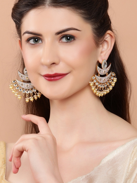 

Rubans Gold-Plated & Grey Handcrafted Enamel Classic Drop Earrings
