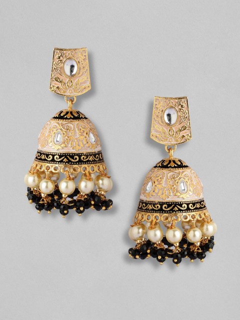 

Rubans Gold-Plated & Black Handcrafted Enamel Dome Shaped Jhumkas
