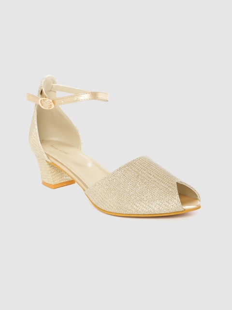 

Marc Loire Women Gold-Toned Self-Striped Shimmer Peep Toe Block Heels