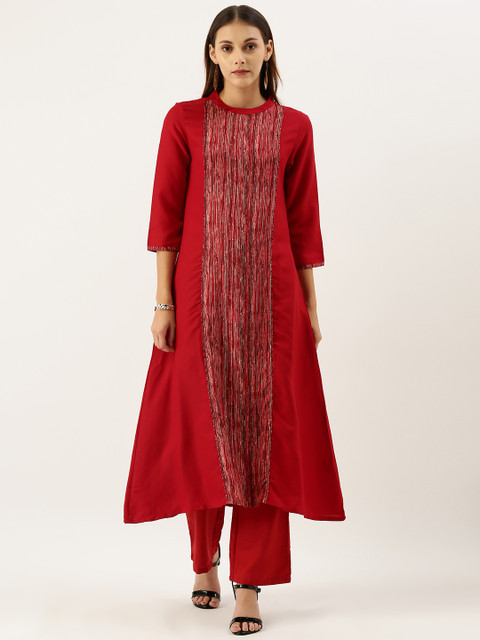 

IMARA Women Maroon Striped Kurta with Trousers