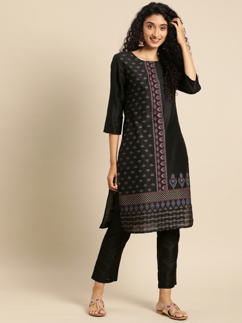 

IMARA Women Black & Golden Printed Kurta with Trousers