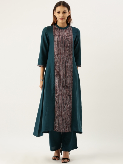 

IMARA Women Teal Blue Striped Kurta with Trousers