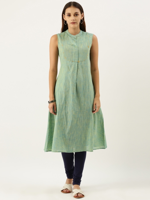 

IMARA Woman Teal Blue Solid Sleeveless Pleated Kurta