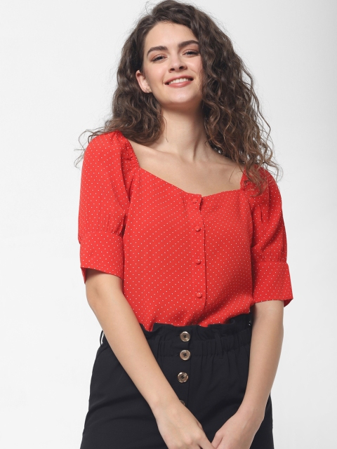 

ONLY Women Red & White Ditsy Printed Top