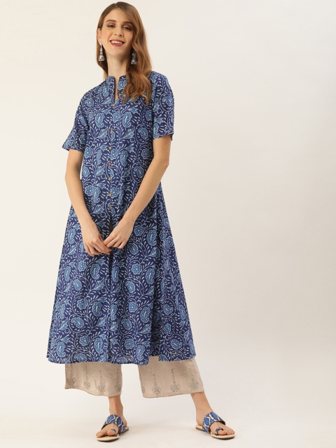 

IMARA Women Navy Blue Printed A-Line Kurta
