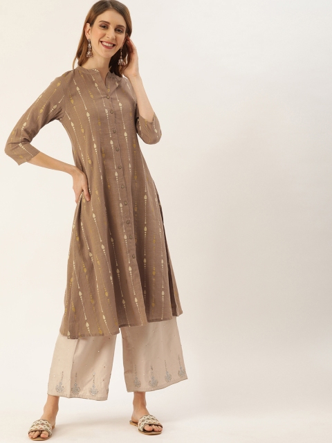 

IMARA Women Brown & Off-White Striped A-Line Kurta