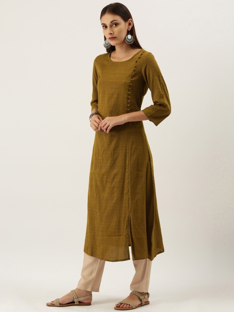 

IMARA Women Olive Green & Beige Printed Kurta with Pyjamas