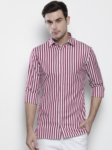 

Marks & Spencer Men Magenta & White Tailored Fit Striped Casual Shirt