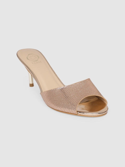 

CERIZ Women Gold-Toned Textured Slim Heels