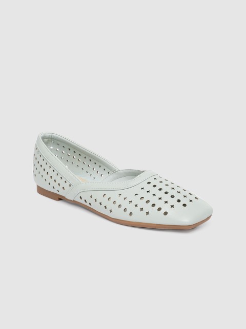 

CERIZ Women Green Textured Laser Cut Ballerinas