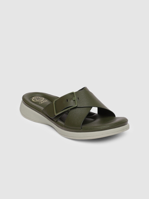 

CERIZ Women Olive Green Solid Open Toe Flats