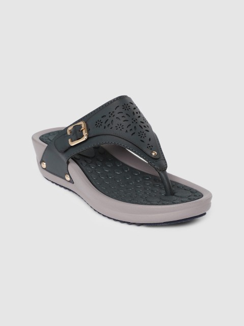 

CERIZ Women Navy Blue Textured T-Strap Flats