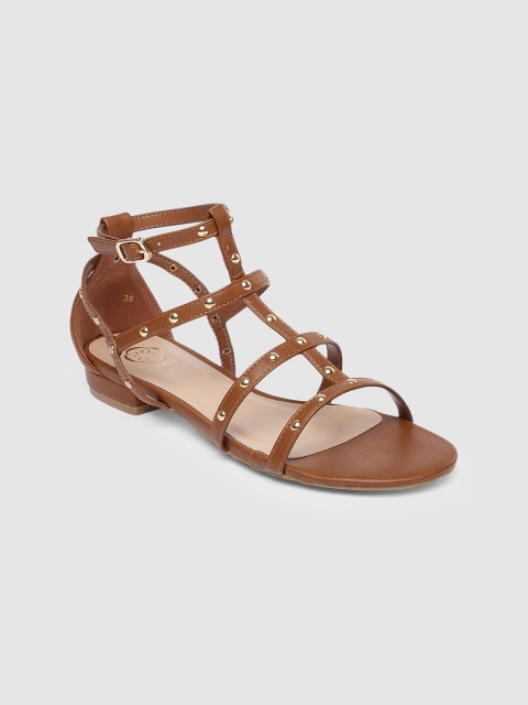 

CERIZ Women Camel Brown Embellished Gladiators