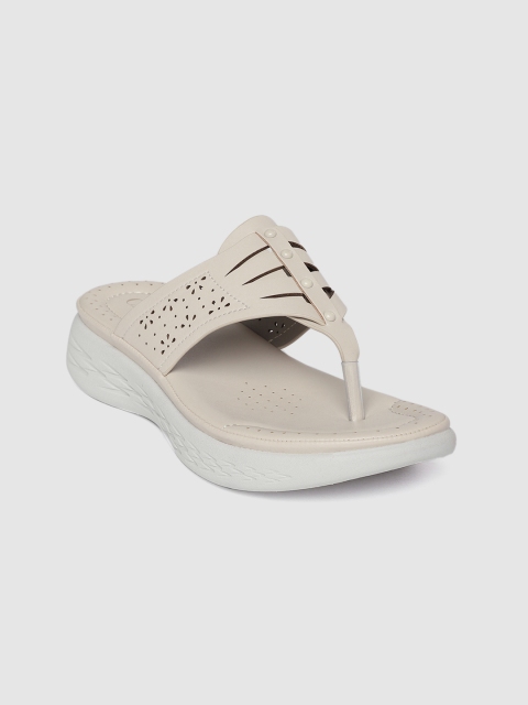 

CERIZ Women Cream-Coloured Solid T-Strap Flats