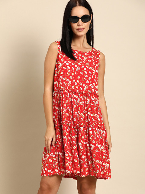 

Ms.Taken Women Red & White Printed A-Line Dress