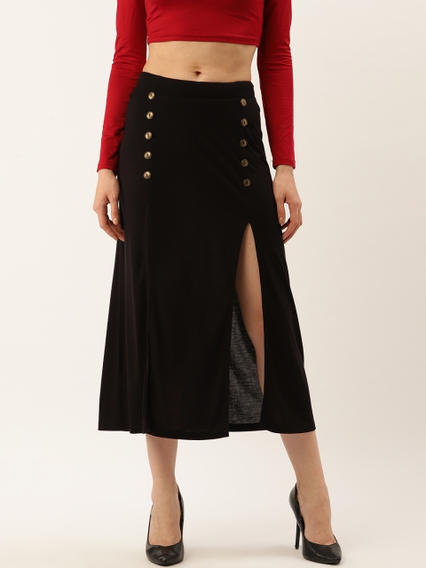

Taurus Women Black Solid High Slit A-Line Skirt