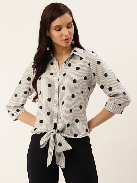 

Taurus Women Off-White & Blue Regular Fit Striped Casual Shirt