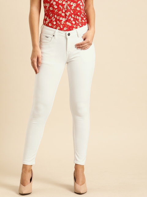 

Ms.Taken Women White Skinny Fit Mid-Rise Clean Look Stretchable Cropped Jeans