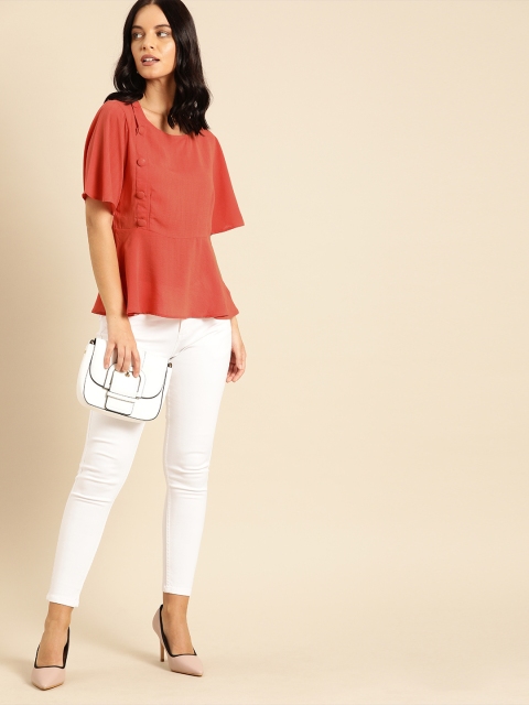 

Ms.Taken Women Coral Red Solid Top