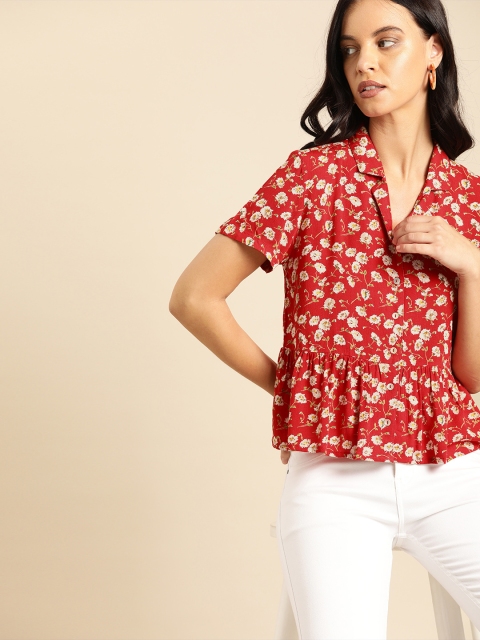 

Ms.Taken Women Red Floral Print Shirt Style Top
