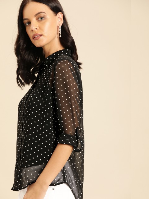 

Ms.Taken Women Black & White Regular Fit Printed Semi-Sheer Casual Shirt