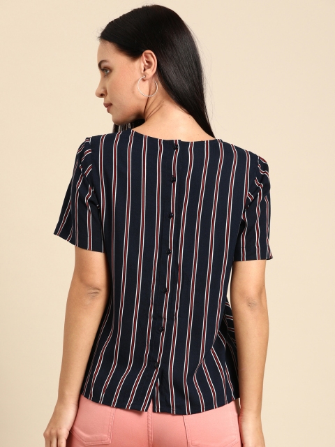 

Ms.Taken Women Navy Blue & Red Candy stripes Top