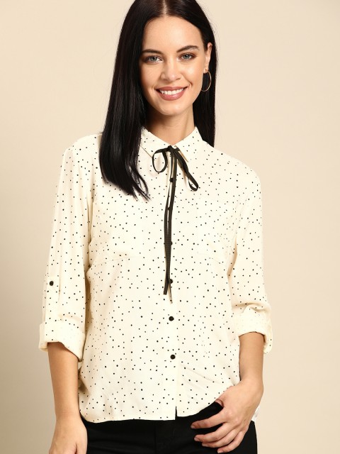 

Ms.Taken Women Cream-Coloured & Black Regular Fit Printed Casual Shirt