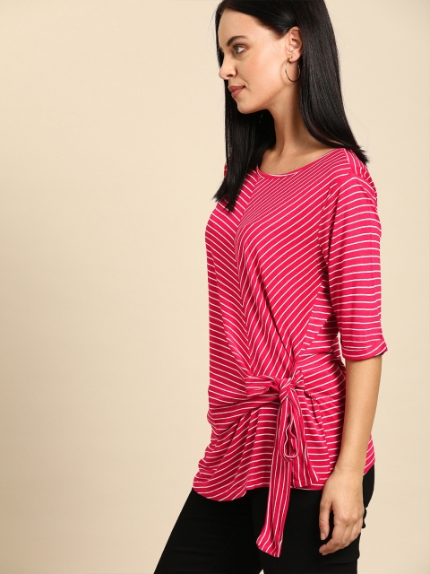 

Ms.Taken Women Pink & White Striped Top