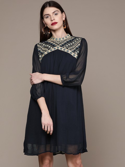 

Label Ritu Kumar Women Navy Blue Solid A-Line Dress