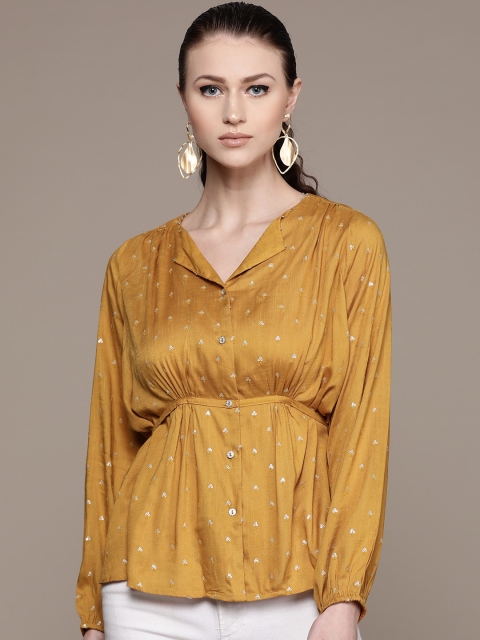 

Label Ritu Kumar Women Mustard Yellow Embellished Empire Top