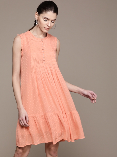

Label Ritu Kumar Women Peach-Coloured Self Design A-Line Dress