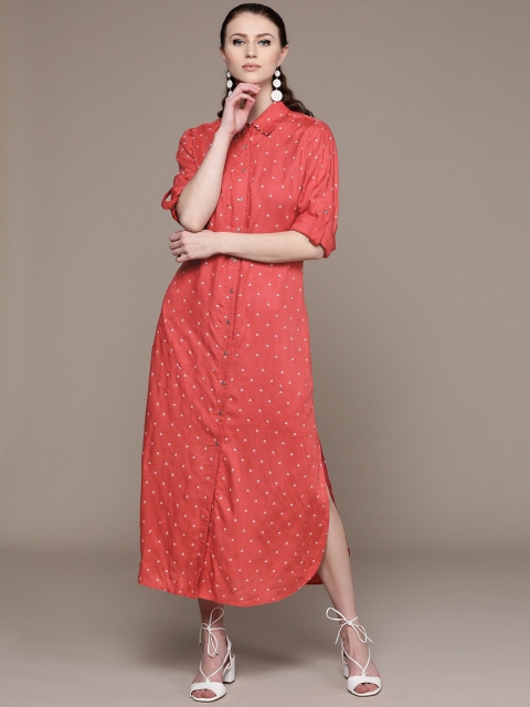 

Label Ritu Kumar Women Pink Embellished Shirt Dress