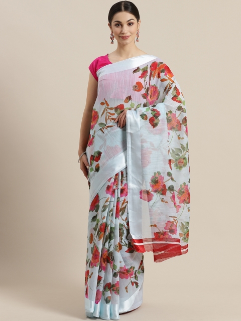 

Rajesh Silk Mills Blue & Pink Floral Printed Saree