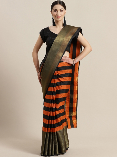 

Rajesh Silk Mills Orange & Black Striped Saree