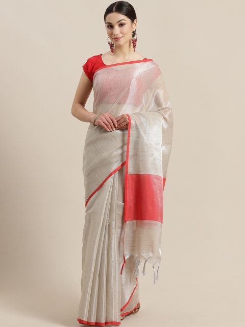 

Rajesh Silk Mills Off-White & Red Woven Design Saree