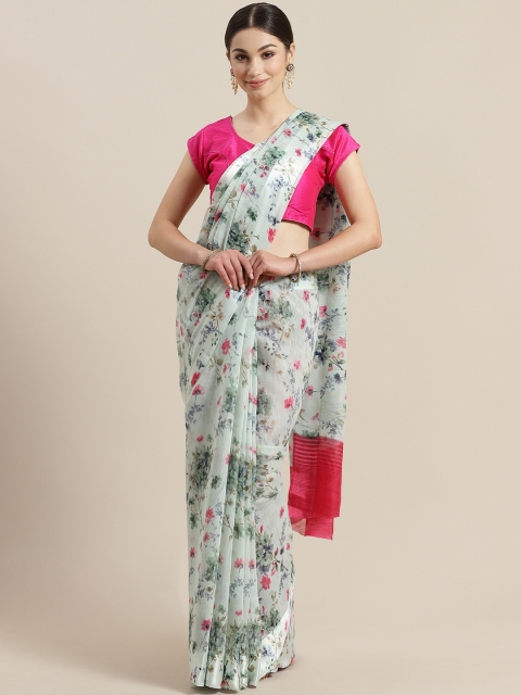 

Rajesh Silk Mills Green & Pink Floral Printed Saree