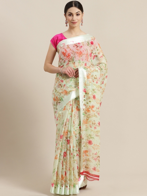 

Rajesh Silk Mills Lime Green & Pink Floral Printed Saree