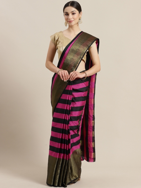 

Rajesh Silk Mills Pink & Black Striped Saree