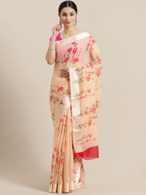 

Rajesh Silk Mills Peach-Coloured & Pink Floral Printed Saree