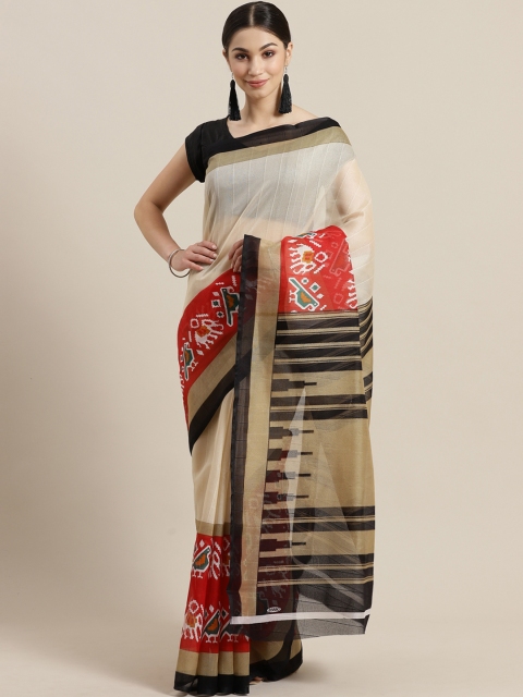 

Rajesh Silk Mills Beige & Red Printed Saree