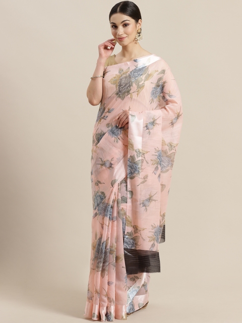 

Rajesh Silk Mills Pink & Blue Floral Printed Saree