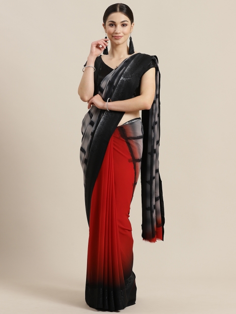 

Rajesh Silk Mills Red & Grey Colourblocked Saree